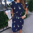 thumbnail image 2 of Vestido holgado con estampado floral de manga corta con cuello redondo casual para mujer con bolsillo Pompotops  ghjkhdj10975, 2 of 5