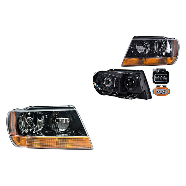 Par de Faros DEPO Grand Cherokee 1999 A 2004 Negro C/Cto Ámbar
