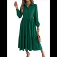 thumbnail image 3 of Vestido Camisero Informal de 3/4 para Mujer, con Botones, Cuello en V, Cuello Escalonado, Holgado y Verde Oscuro L, 3 of 9