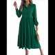 thumbnail image 3 of Vestido Camisero Informal de 3/4 para Mujer, con Botones, Cuello en V, Cuello Escalonado, Holgado y Verde Oscuro S, 3 of 9