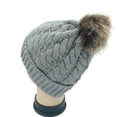 thumbnail image 2 of UTSJKR Women's Winter Soft Knit Beanie Hat with Faux Fur Pom Pom Warm Skull Cap Beanies for Women Thick Warm Ear Protection Hood Gray, 2 of 3
