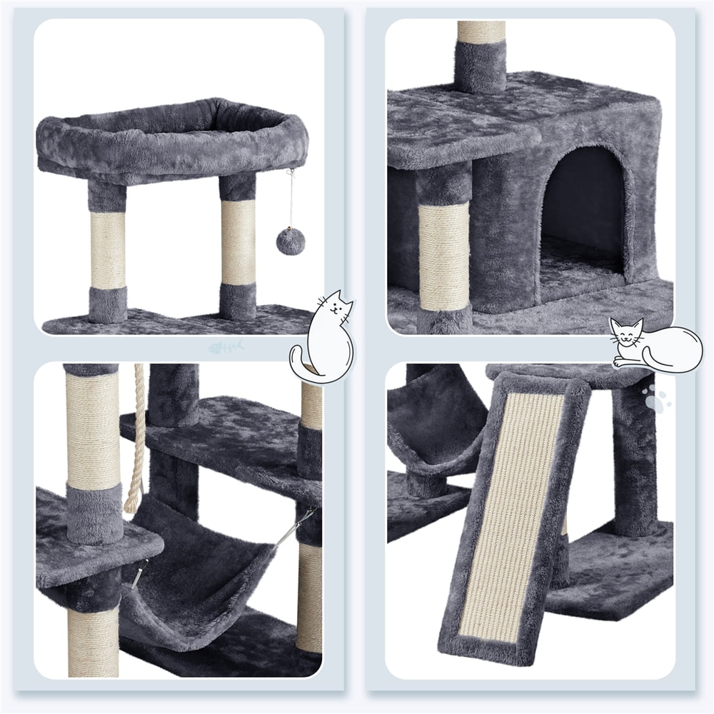 Alden Design 63" H Cat Tree Tower with Hammock and Scratching Posts, Dark Gray