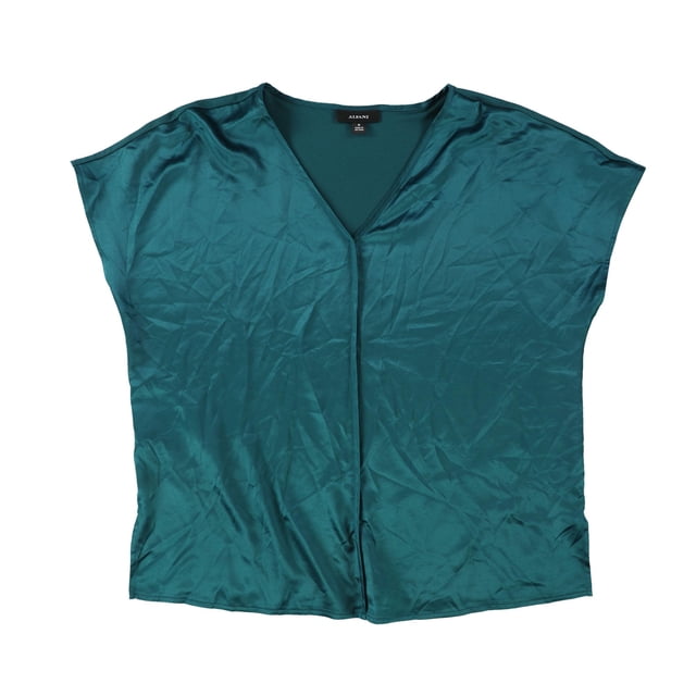 Alfani Womens Satin Pullover Blouse tealmotif M