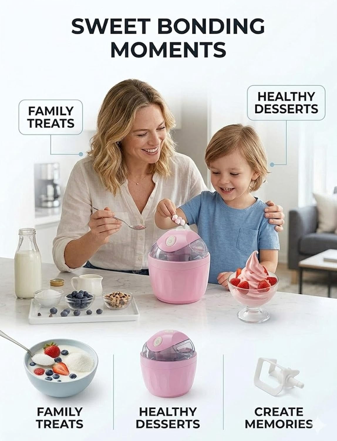 Small Home Mini Ice Cream Maker, 2026 New DIY Mini Ice Cream Maker, 17oz One-Touch Dessert Maker, Single Serving of Ice Cream, Frozen Yogurt, Electric Personal Machine, Family Treats (Blue)