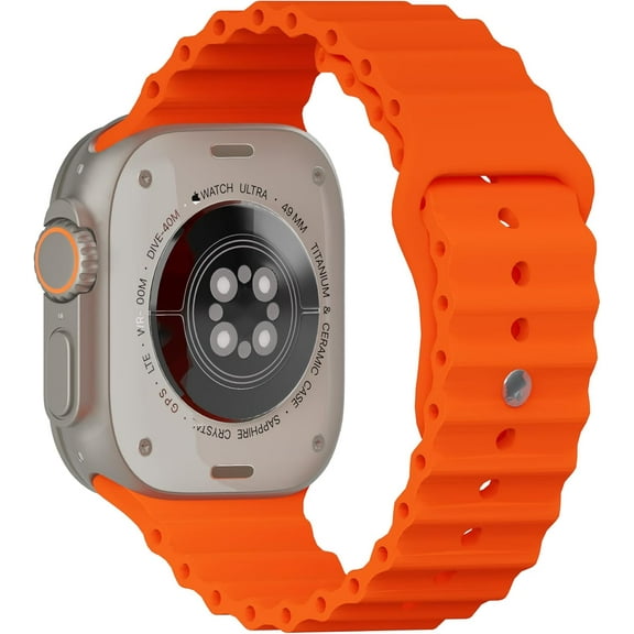 SHILIU-Silicone Ocean Band for Apple Watch Ultra 2/Ultra Band 49mm 46mm 45mm 44mm 42mm 41mm 40mm 38mm Men Women,Sport Breathable Wristband Strap for iWatch Series 10 9 8 7 6 5 4 3 2 1 SE,Orange