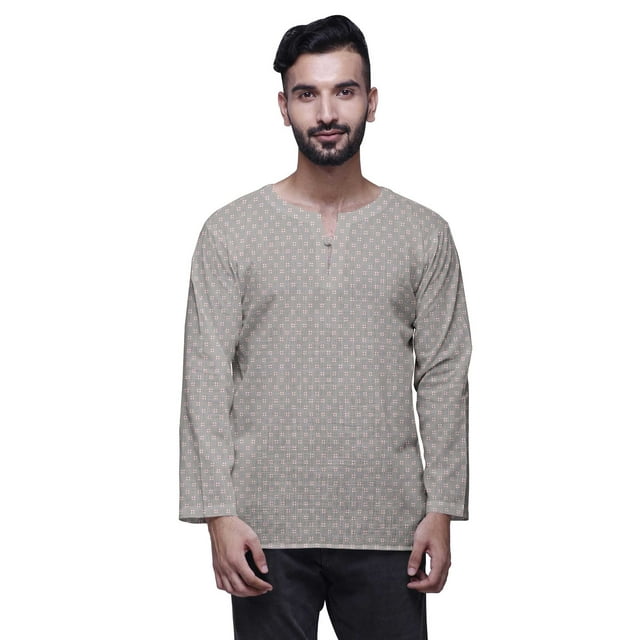 Atasi Kurta Court Traditionnel pour Hommes Col Goutte d'Eau Chemise Décontractée en Coton Slub