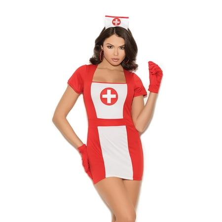 Naughty Nurse - 3 pc costume includes mini dress, head piece and gloves - Color - Red/White - Size - S