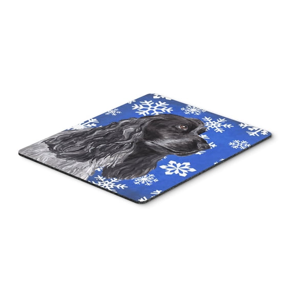 "Black Cocker Spaniel Winter Snowflakes Mouse Pad Hot Pad or Trivet"