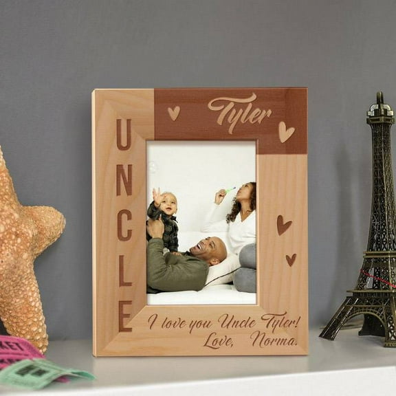 I Love You Uncle Personalized Wooden Picture Frame 3 1/2" x 5" Brown (Vertical)