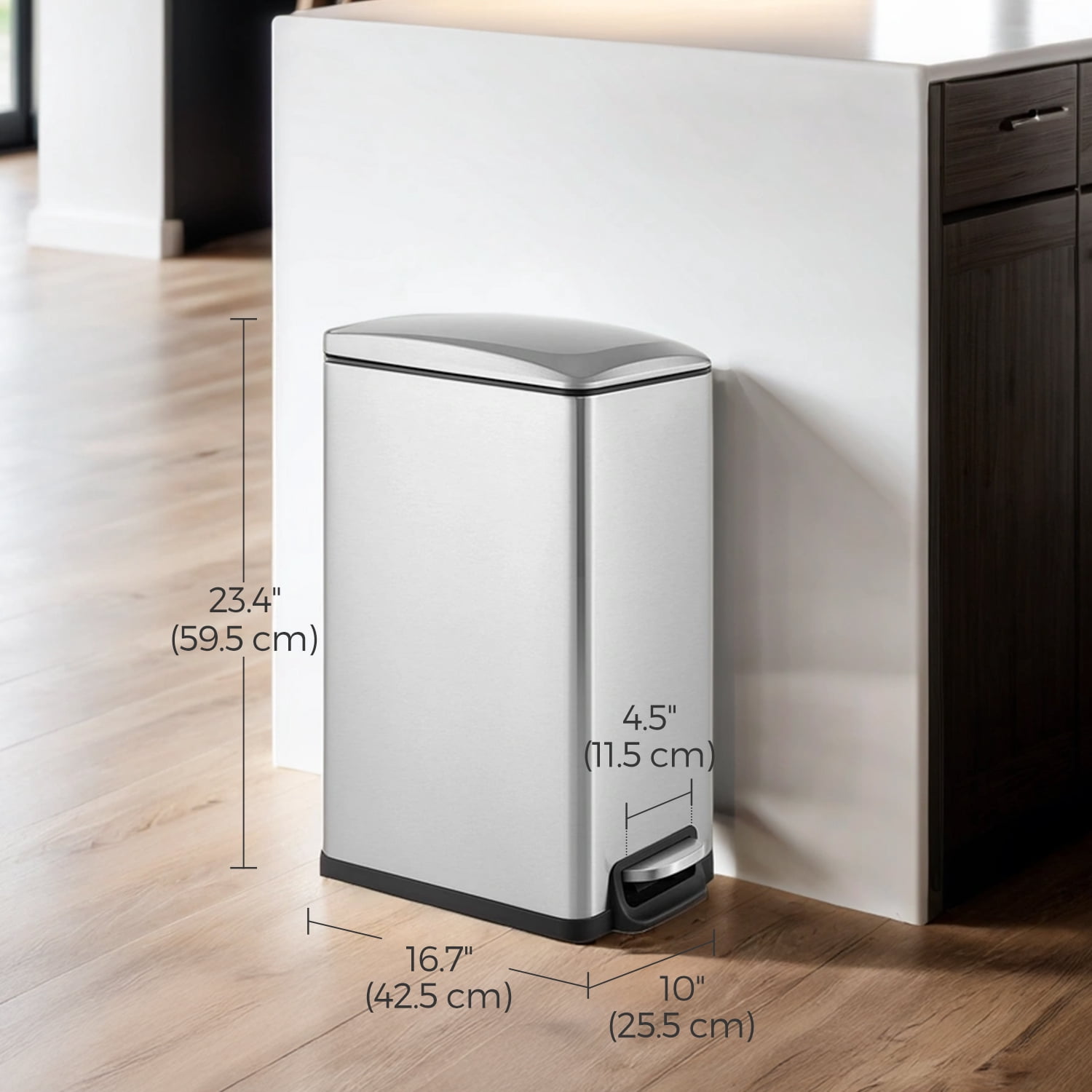 Slim 12.7-Gallon Trash Can for Narrow Spaces, 13 Gallons Garbage Can with Soft-Close Lid, Inner Bucket, Step-on Pedal, 15 Trash Bags Included