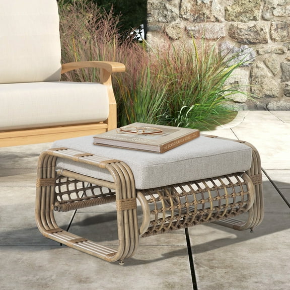 Ulax Furniture Aluminum Outdoor Ottoman With Olefin Cushion