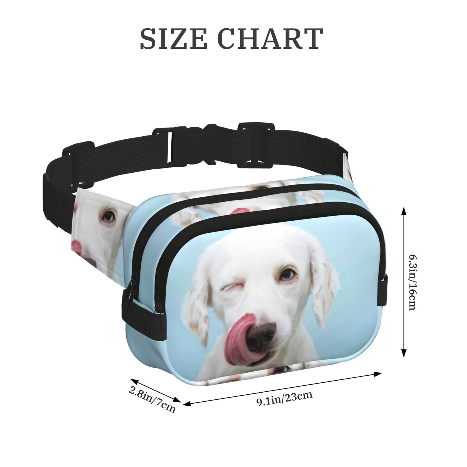 Picia Puppy Licks Nose Print Square Double-Layer Waist Bag Mini Adjustable Waist Belt Bag Exercise Running Travel Hiking
