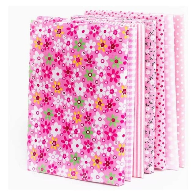7 Pieces Cotton Fabric Floral Print Multi-colored Sewing*Quilting Floral Print Colorful Fat Mixed Style Cloth Plain Weave Patchwork Home Supplies Set Pink