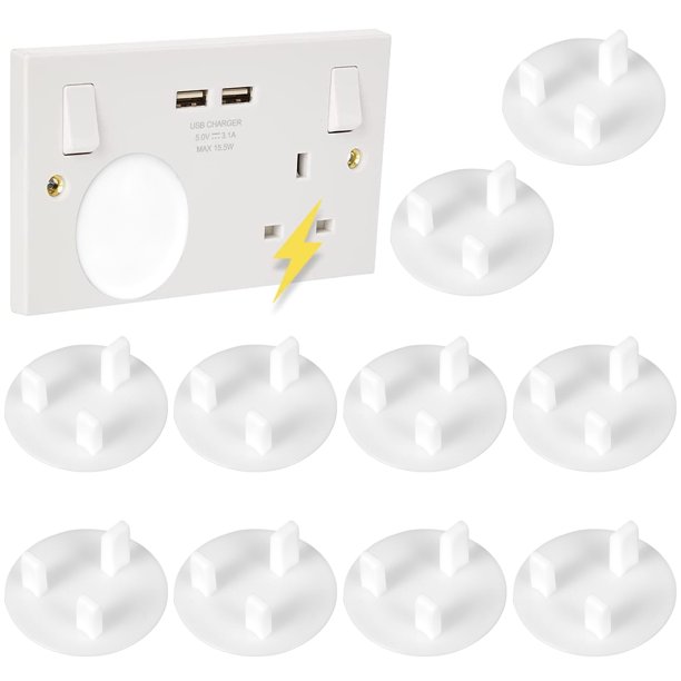 Muyoka 10pcs Cubiertas de enchufes Reino Unido Cubiertas de enchufes de seguridad Protectores de tomacorrientes a prueba de niños Cubierta de enchufe de 3 clavijas Tapas protectoras de enchufes de par Muyoka Hogar