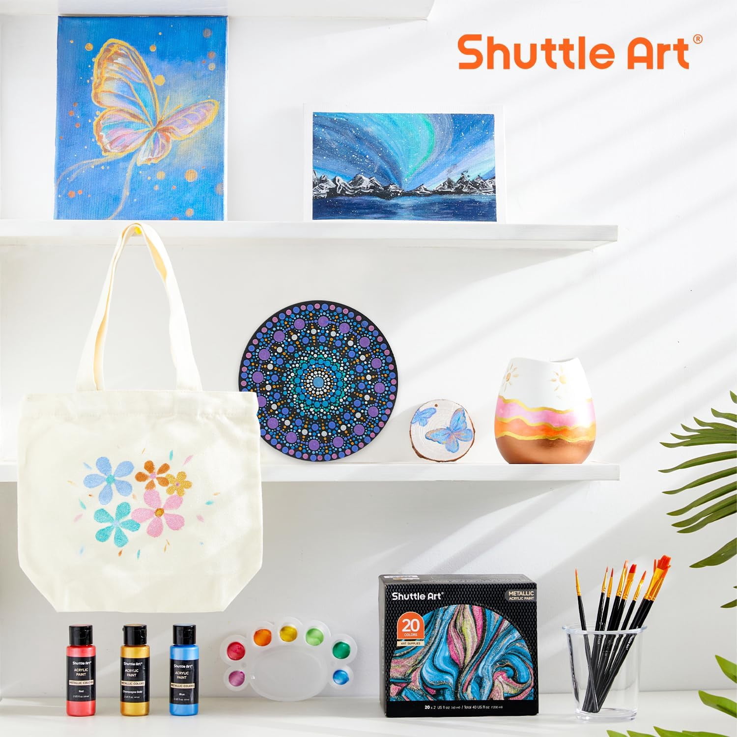 Shuttle Art 2 oz Multi-color Metallic Acrylic Craft Paint (24 Pieces)
