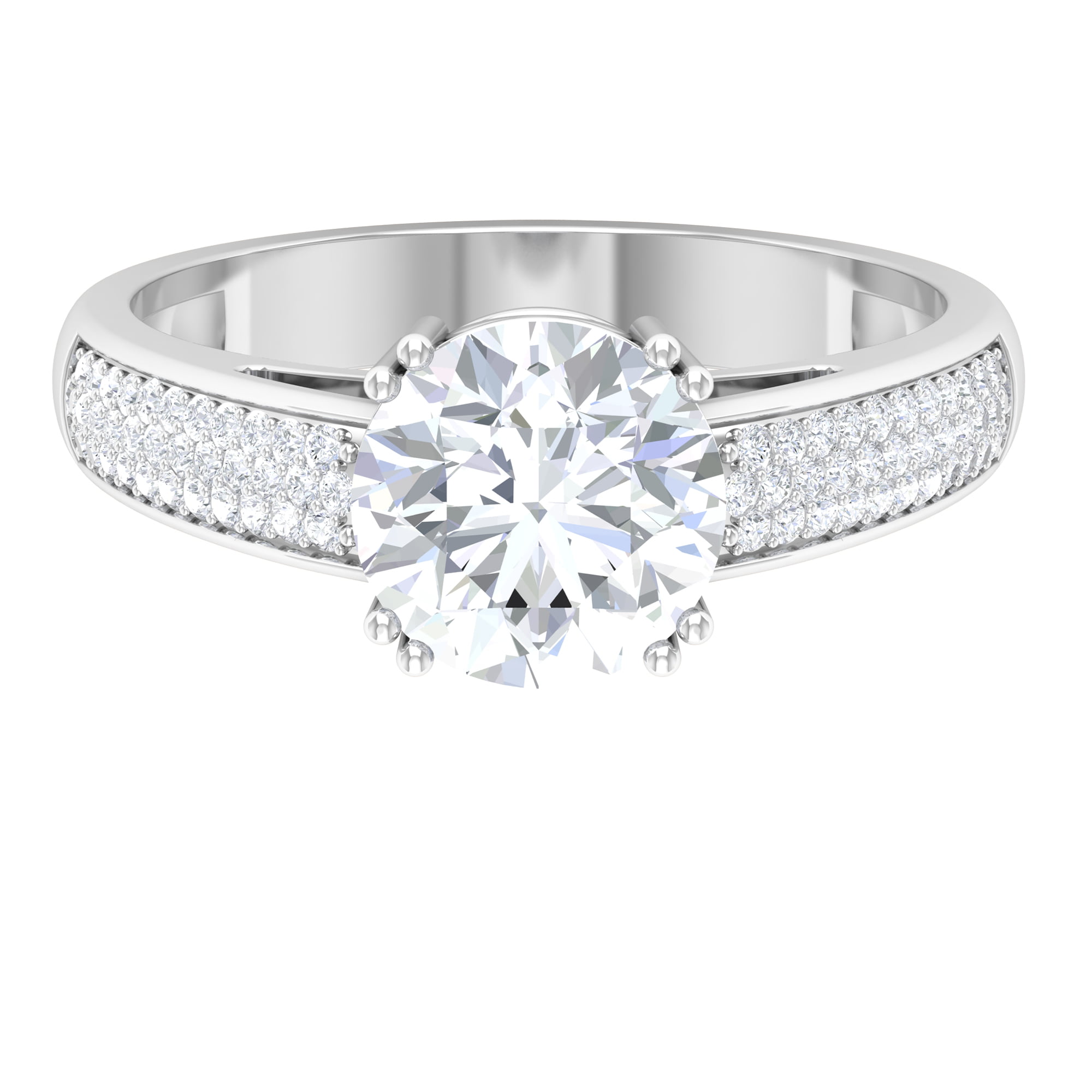 Beautiful Round Shape 2.50Ct Solid 14KT White Gold Solitaire With Accents Ring 