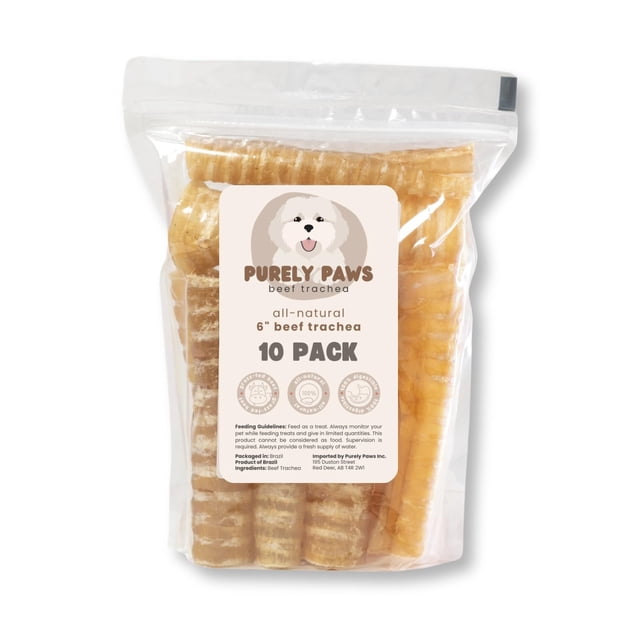 Purely Paws All-Natural Beef Trachea - Safe, Digestible Dog Chews - Single Ingredient Trachea Chew - Rawhide Free - (6 inch - 10 pack)