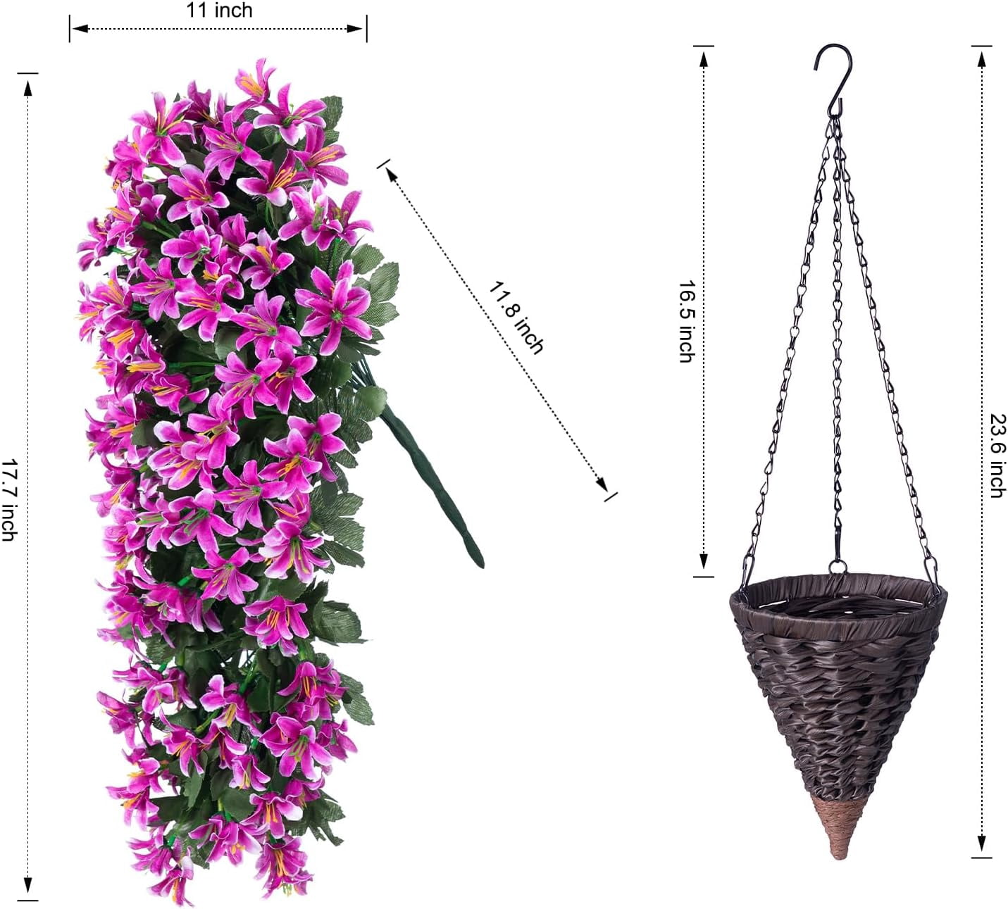 Artificial Fake Hanging Plants Flowers Basket for Outdoor Outside Decoration, Faux Silk Realistic UV Resistant Red Long Vines Planter for Porch Patio Balcony Yard Home Spring Summer