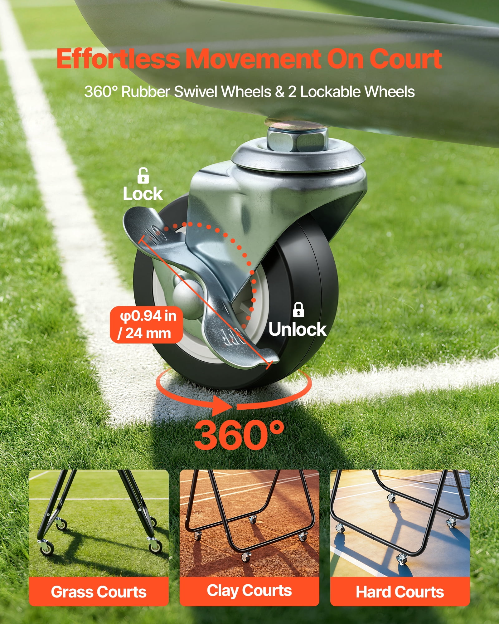 VEVOR Tennis Ball Hopper, Holds 175 Tennis Balls or 290 Pickleballs, Foldable Pickleball Basket Cart with Wheels for Easy Pick Up, Portable Baseball Cart Caddy with Storage Bag, for Training Coaching