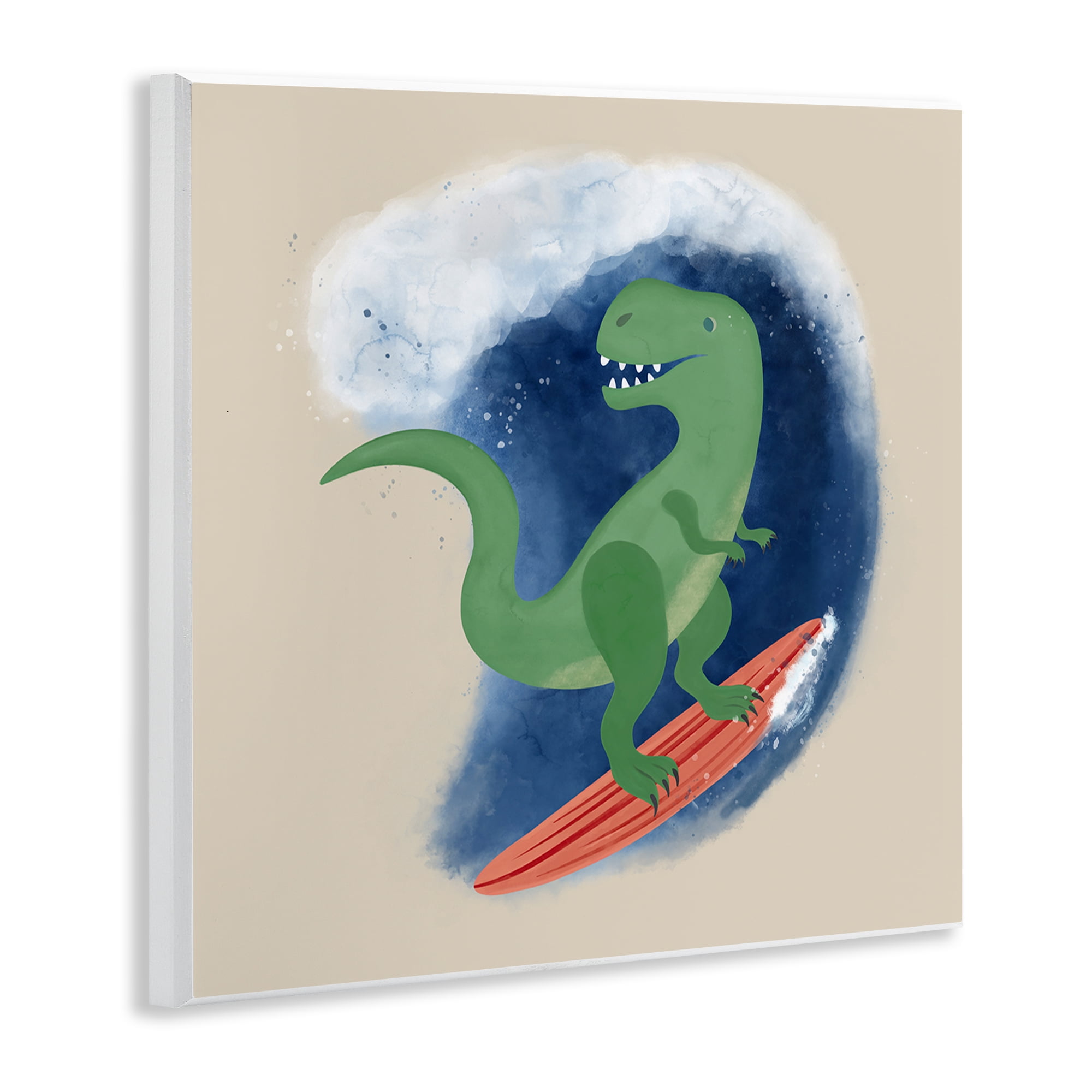 Stupell Industries Surfing Dino T-Rex Novelty & Humor Painting Unframed Art Print Wall Art, 12 x 12