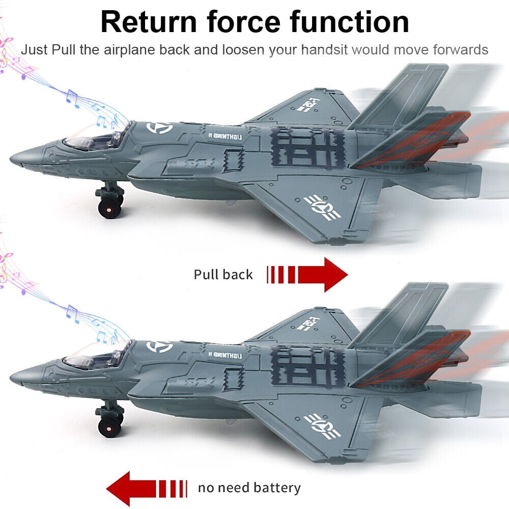 EROCK Set of 2 Diecast F-35 Jet Plane Model Fighter Toys w/Lights Sounds for Kids Gift