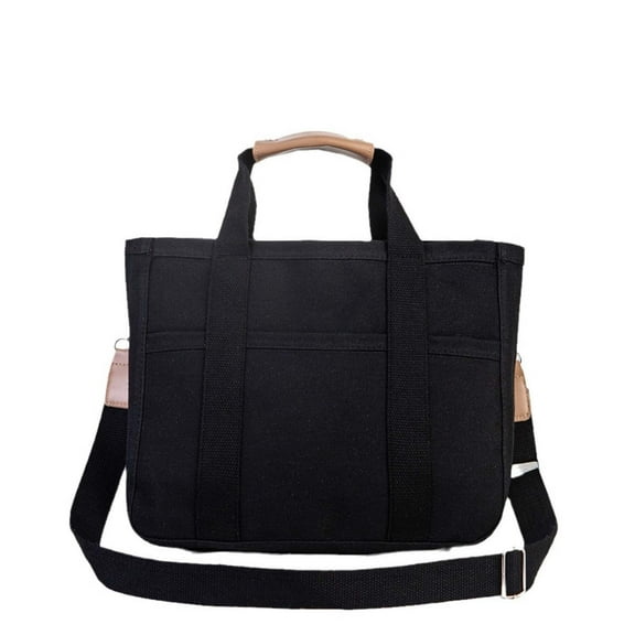 Btomtd Ladies Canvas Shoulder Bag, Casual Retro Tote Purse with Multi-Layer Design, Large Capacity Women's Crossbody Bag and Spacious Handbag, Black