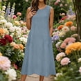 thumbnail image 2 of Summer Dresses for Women Plus Size Crew Neck Sleeveless Solid Color Shift with Pockets Casual Summer Wedding Guest Dress Beach Vacation Clothes, 2 of 9