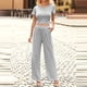 thumbnail image 4 of ICHUANYI Clearance Women's Sports Tight Ribbed Knitted Crop Top Loose Wide Leg Pants Two-Piece Set(Gray, M) ICHUANYI WER2023080914041, 4 of 9