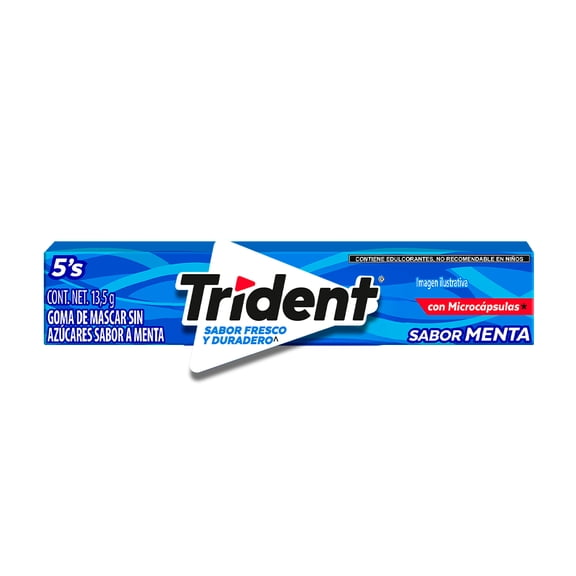 Goma de mascar Trident sin azucar sabor menta 5 pzas