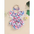 thumbnail image 3 of Bagilaanoe Newborn Baby Girl Summer Rompers Flower Print Fly Sleeve Bodysuits + Hairband 3M 6M 12M 18M Infant One Piece Jumpsuit, 3 of 6
