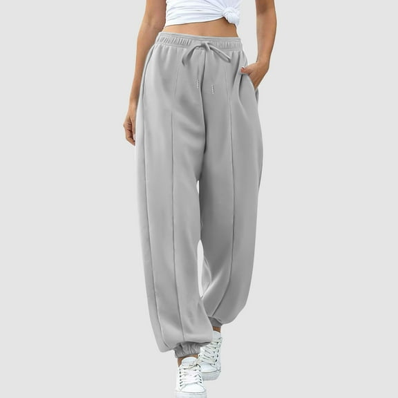 Mifsaly Womens Sweatpants with Pockets Drawstring High Waist Athletic Joggers Pleated Soild Color Wide Leg Pants Y2K Baggy Leggings Fit Workout Jogging