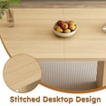 thumbnail image 5 of Lisonu 63" Oval Dining Table for 6, Farmhouse Kitchen Table with Wood Strip Pedestal Base, Modern MDF & Wood Veneer Dining Room Table for Small Spaces, Natural Wood Finish, 5 of 14
