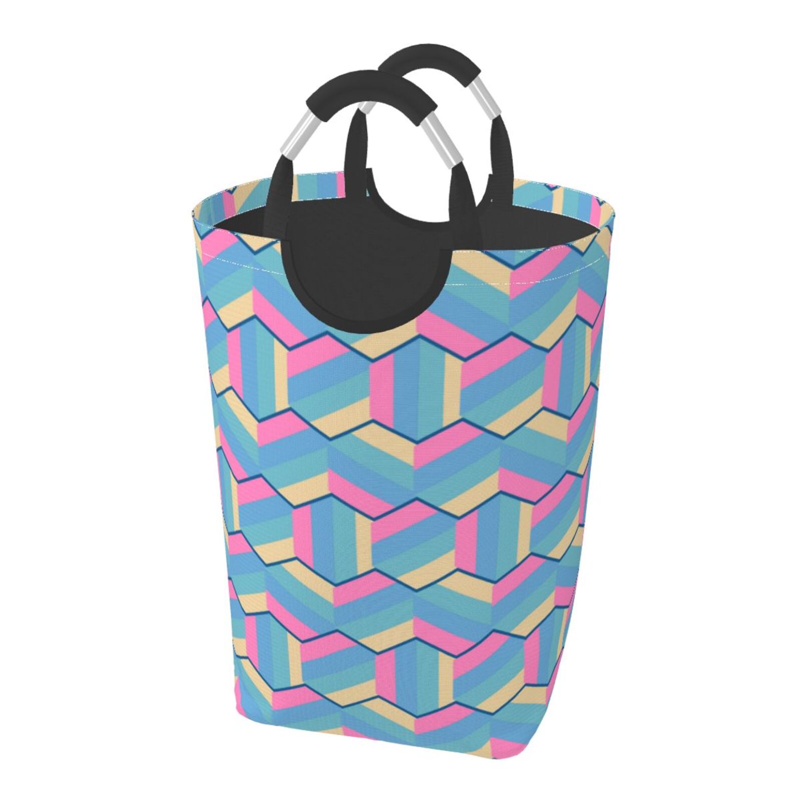 LNWH Laundry Hamper, Zigzag Wavy Kawaii Foldable Laundry Basket With Handles Waterproof, 50L