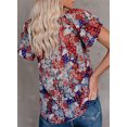 thumbnail image 3 of EVALESS Boho Womens Tops Floral Print Ruffle Short Sleeve Blouses Casual V Neck Drawstring Loose Tunic Shirt Blue XL, 3 of 8
