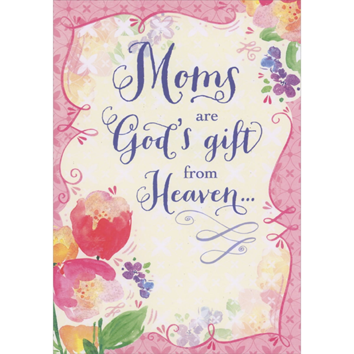 Designer Greetings Moms Are God's Gift from Heaven Flowers and Pink