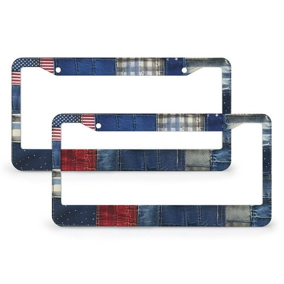 2 Pieces American Flag Patchwork License Plate Frames 4th of July Independence Memorial Day Patriotic Funny License Plates Stainless Aluminum 2 Holes for Girl Women Men Vehicles