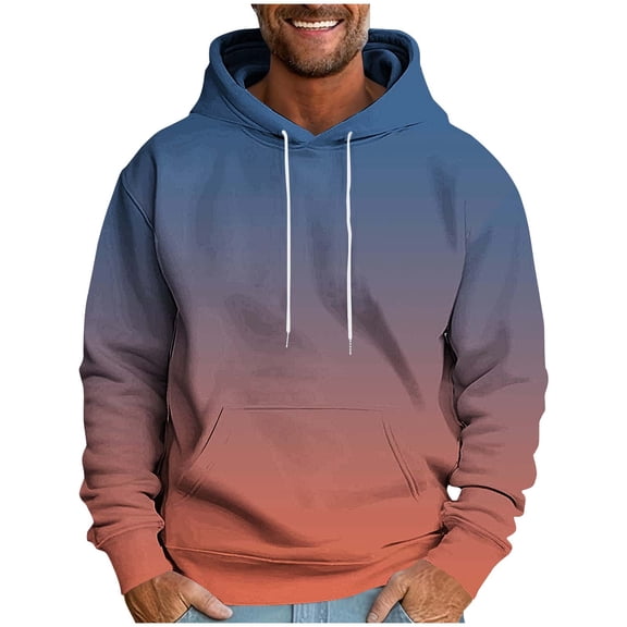 Men's Long Sleeve Hoodie Spring Athletic Drawstring Hooded T-Shirts Casual Jogging Gradient Color Pullover Tops Big & Tall