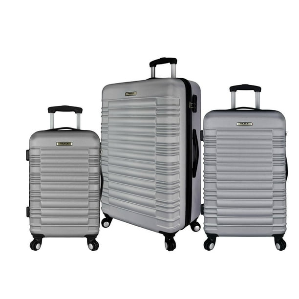 Elite Luggage Tustin 3Piece Hardside Spinner Luggage Set, Silver