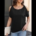 thumbnail image 4 of Camisetas Holgadas de Verano con Cuello Redondo, Informales y A , con Hombros Descubiertos, Grandes para Mujer. Negro XL, 4 of 8