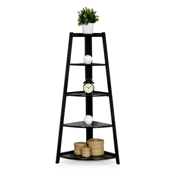 SUGIFT 5 Tier Corner Shelf Stand, Wood Corner Storage Shelf Black