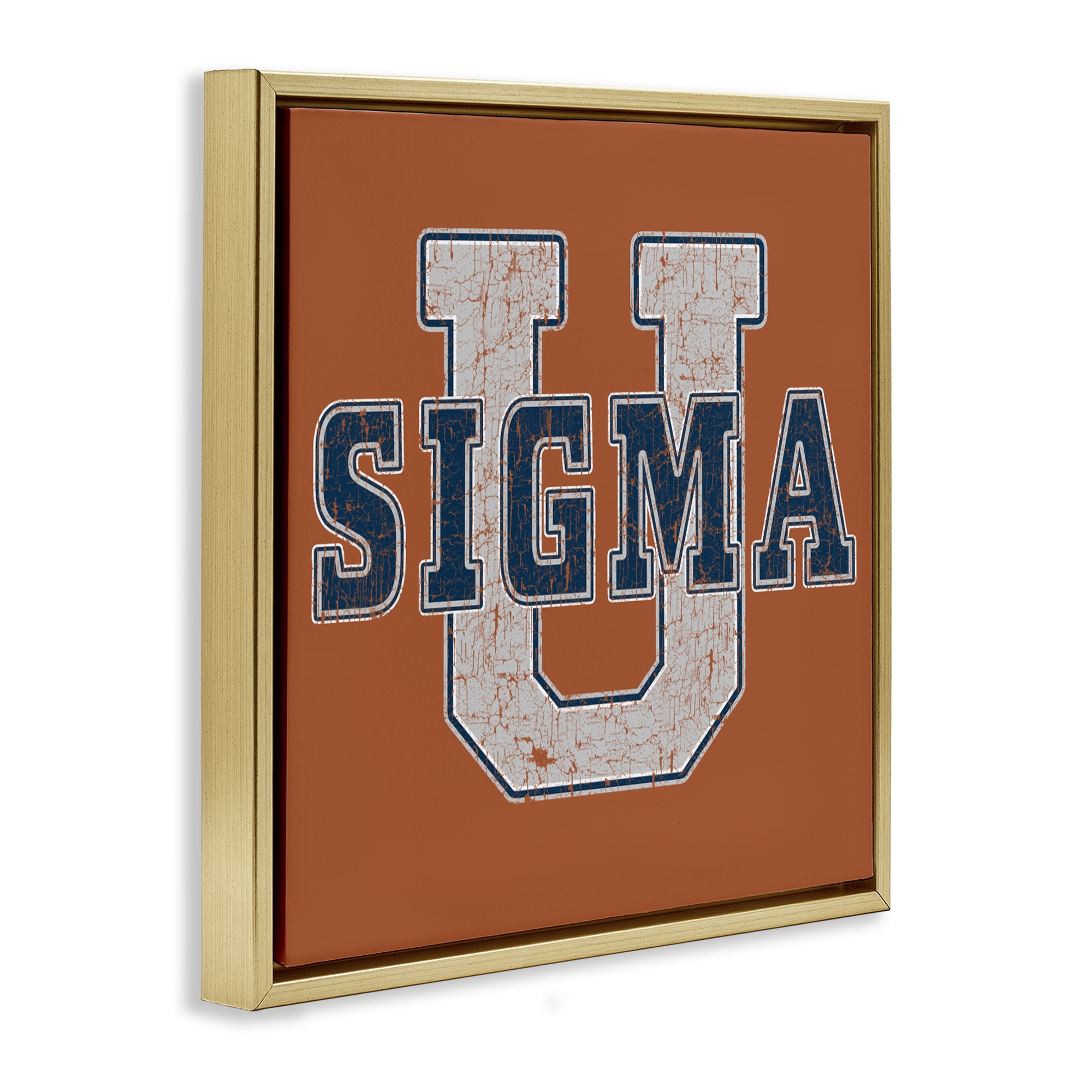 Stupell Industries Sigma University on Brown Gold Framed Floater Canvas Wall Art, design by Grotto Studios