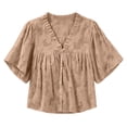 thumbnail image 5 of ClodeEU Women's V Neck Flutter Short Sleeve Babydoll Blouse,Casual Loose Peplum Summer Tunic Top Brown,Women's Plus M, 5 of 5