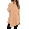 thumbnail image 2 of Womens Mock High Neck Tunic Top, Asymmetrical Irregular Long Sleeve Plain T-shirt, Long Tops to wear with Leggings (X-Large, Orange), 2 of 6