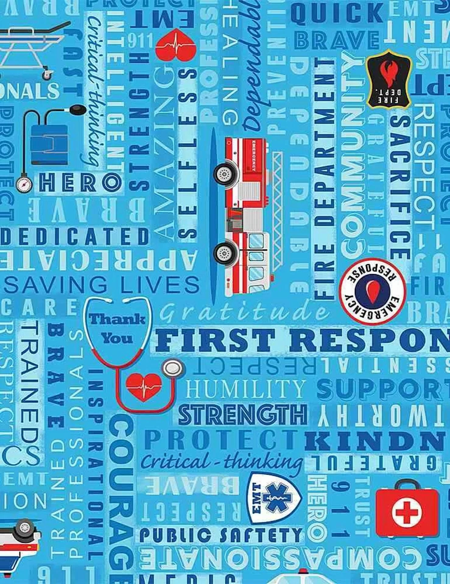 BUTTERFLY- Timeless Treasures First Responders Blue Cotton Fabric By The Yard