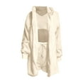thumbnail image 6 of Elainilye Fashion Womens Pajama Set Fleece Nightwear Hooded Long Sleeve Tops Coats And Drawstring Shorts And Tank Tops Three Piece Set,Beige, 6 of 8