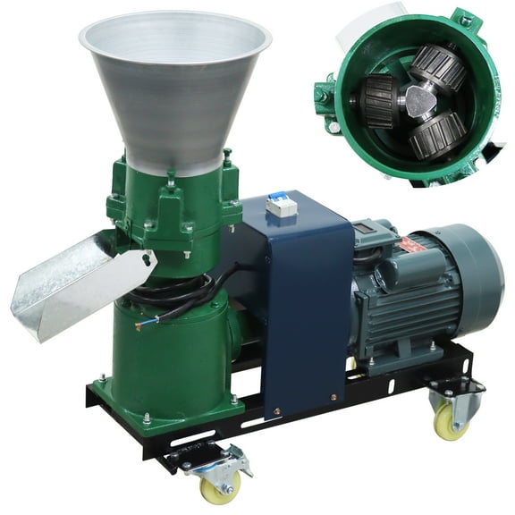 Animal Feed Pellet Mill Machine 10MM Holes Plate 220V Feed Pelletizer with 3 Head Rollers