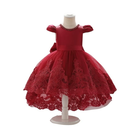 

PBaeM Girls 12M-5T Princess Hi-Low Tulle Dress Birthday Bridesmaid Party Pageant Formal Beading Long Dresses