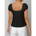 thumbnail image 2 of Womens Square Neck Solid Color Textured Pleat T-Shirt Summer Blouse For Women, 2 of 5