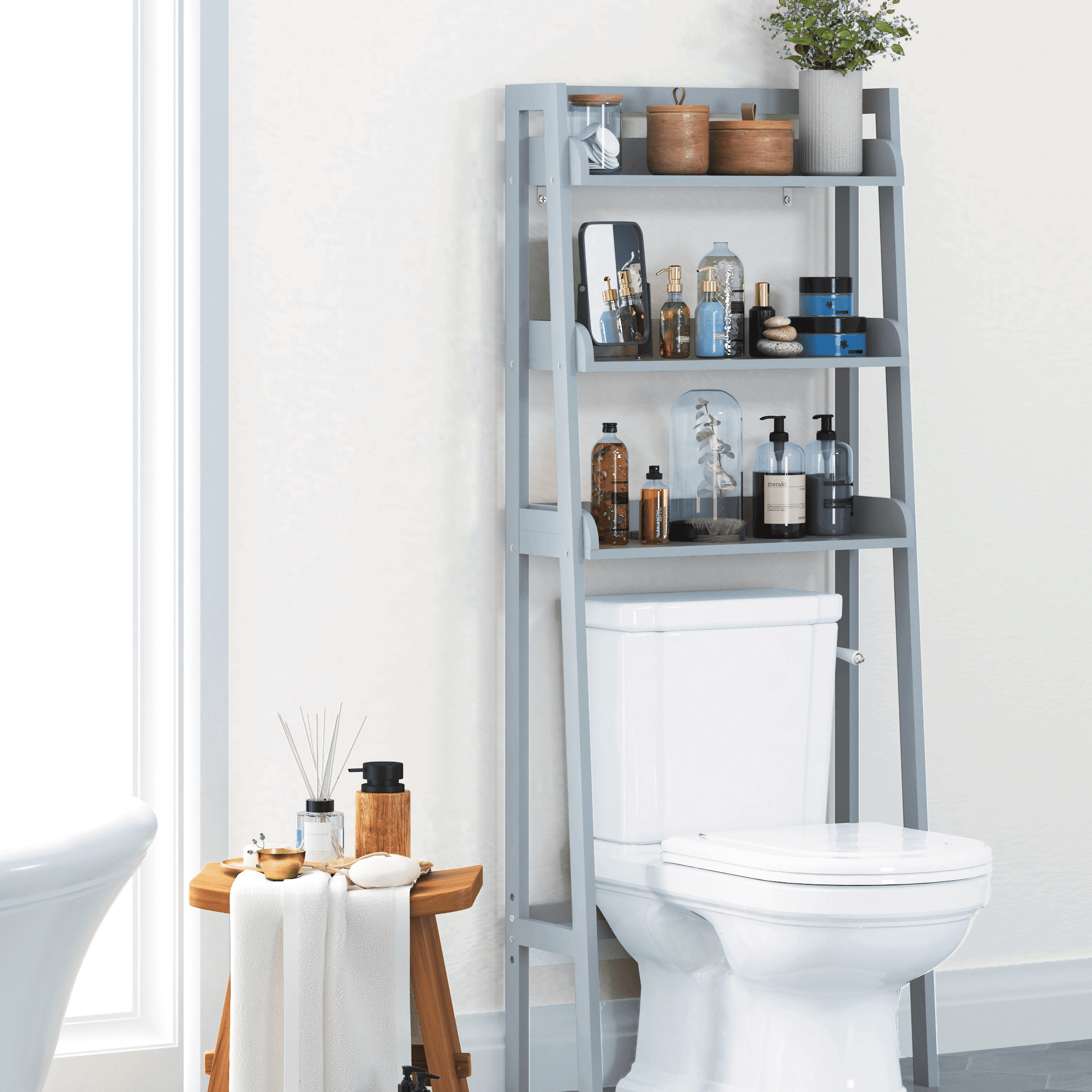 STAROUS 3-Shelf Bathroom Organizer Over The Toilet, Bathroom Spacesaver (Gray)