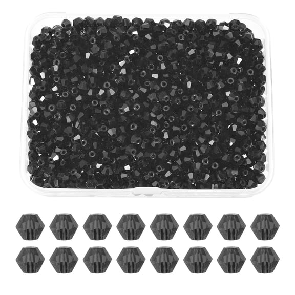 Uxcell 1000pcs 4mm Bicone Glass Crystal Beads, Faceted Beads with Box Black